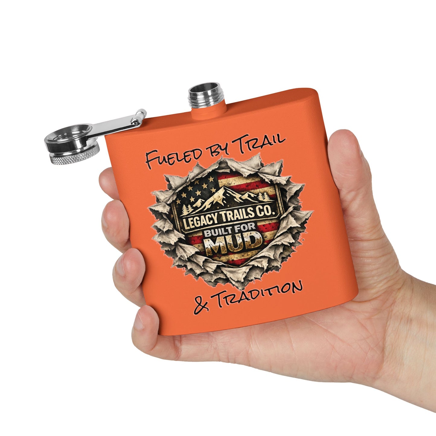 6oz Stainless Steel Flask — Off‑Road UTV American Flag "Where Trails Become Legends"