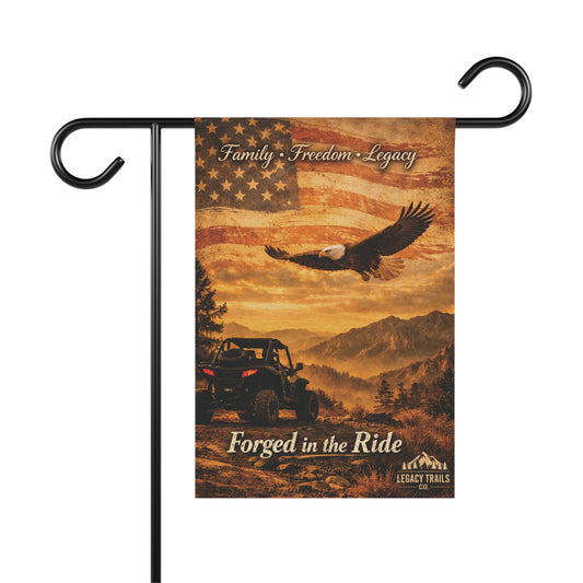 Patriotic Eagle Garden Flag – "Forged in the Ride" Outdoor House Banner
