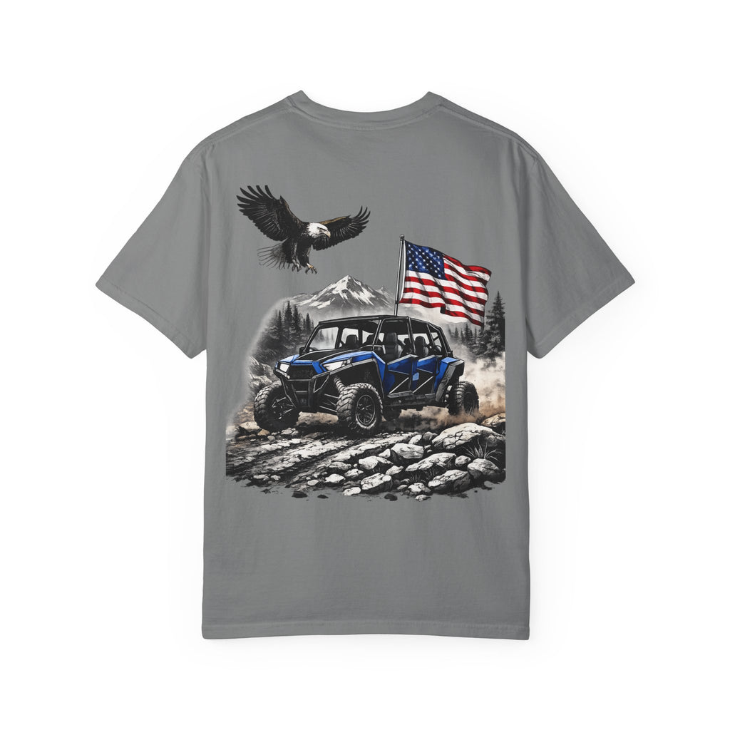 Off-Road UTV T-Shirt — Blue Ranger with American Flag & Eagle