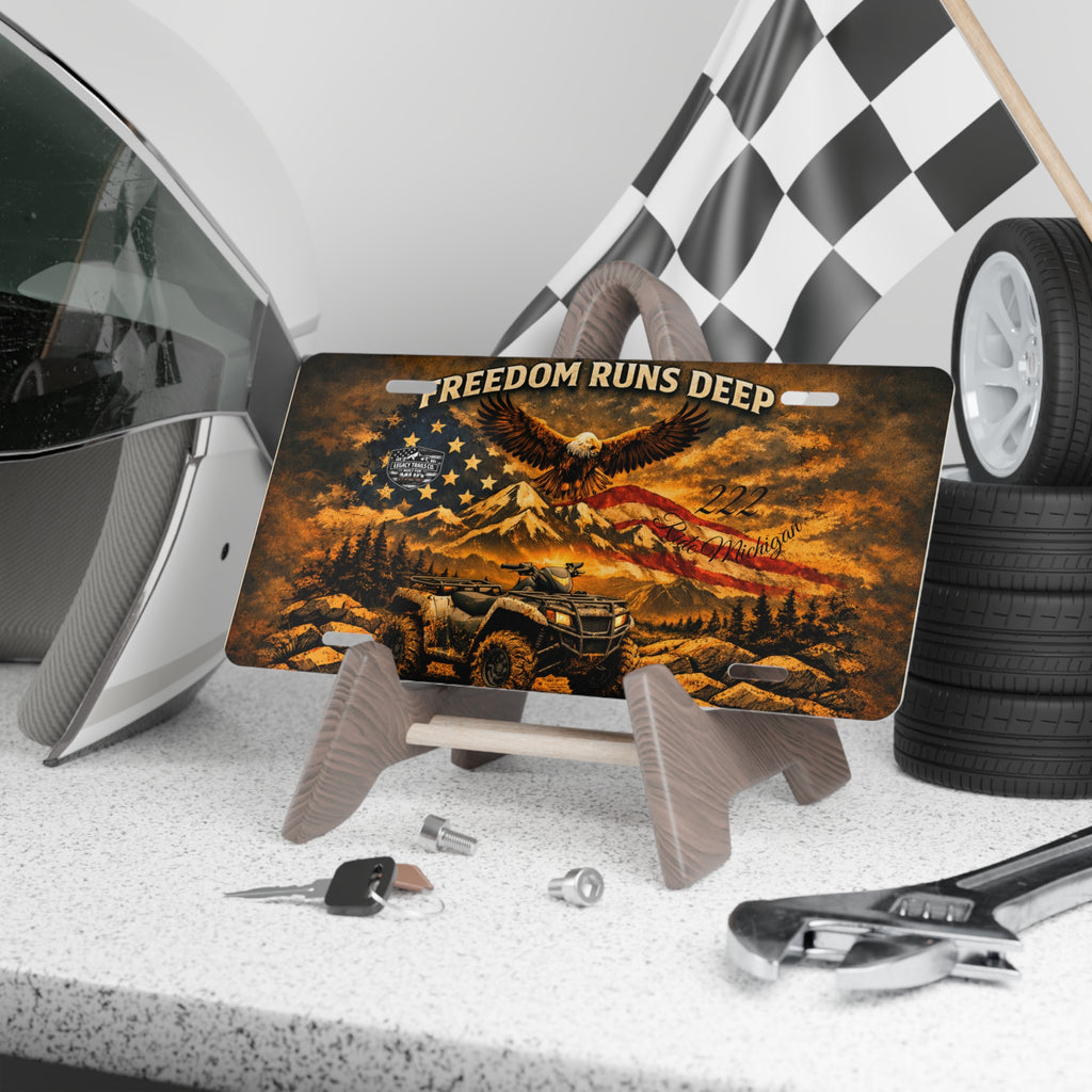 Freedom Runs Deep Patriotic License Plate — Eagle, ATV & American Flag