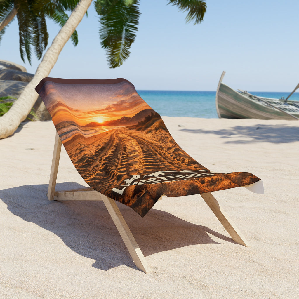 Beach Towel - Sunset Tire Tracks 'Legacy Trails Co. 222' Scenic Beach Towel