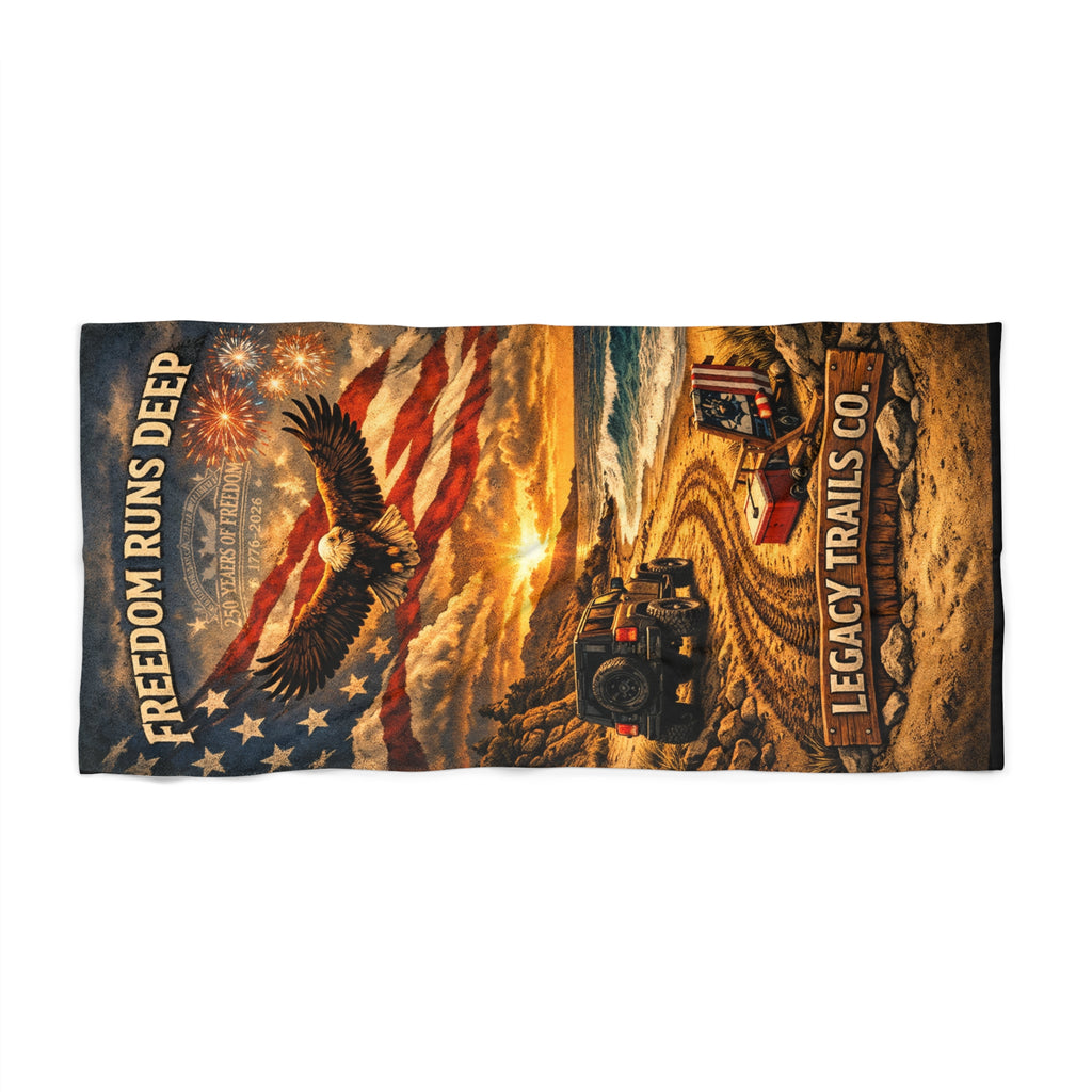 American Flag Eagle Beach Towel – "Freedom Runs Deep" Patriotic Sunset Beach Towel