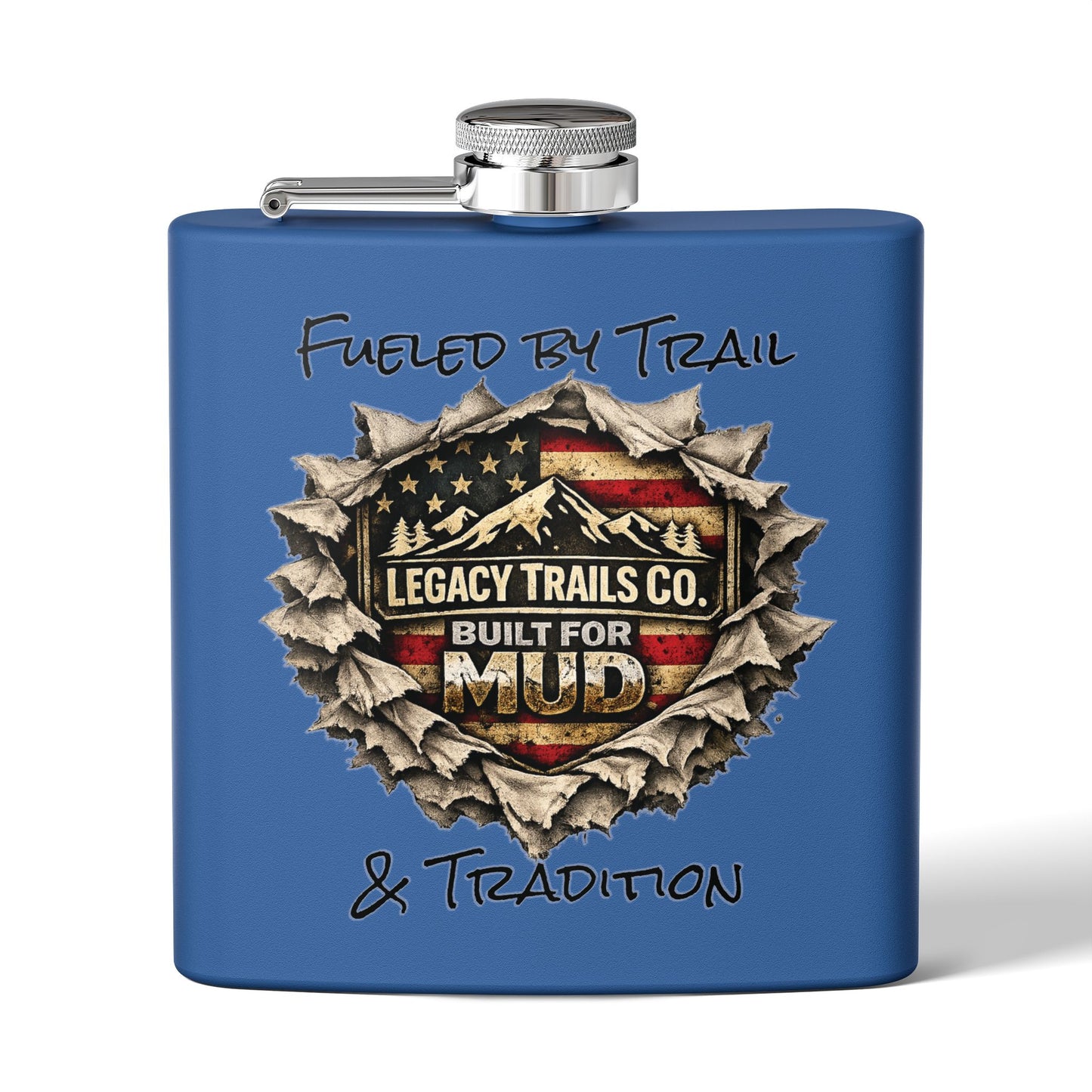 6oz Stainless Steel Flask — Off‑Road UTV American Flag "Where Trails Become Legends"