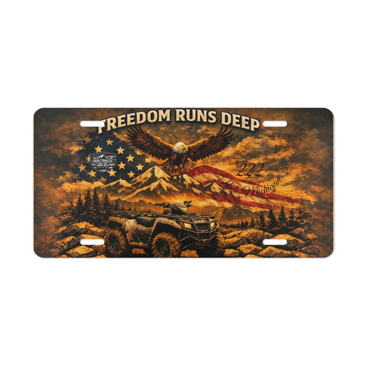 Freedom Runs Deep Patriotic License Plate — Eagle, ATV & American Flag