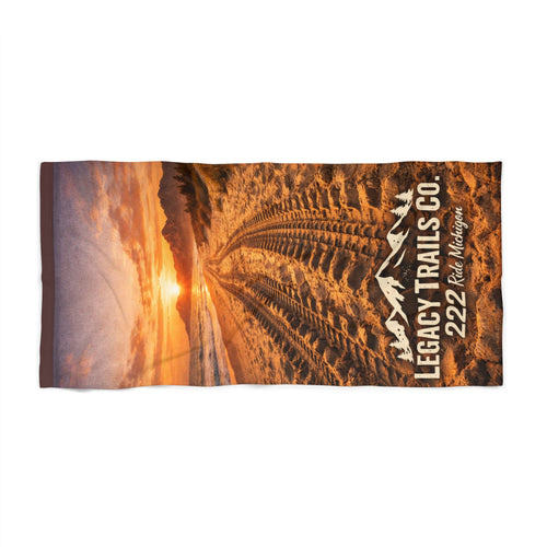 Beach Towel - Sunset Tire Tracks 'Legacy Trails Co. 222' Scenic Beach Towel
