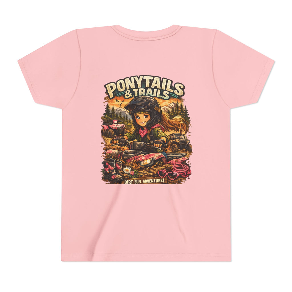 Ponytails & Trails Youth Tee — Cute Outdoor Adventure Graphic T-Shirt