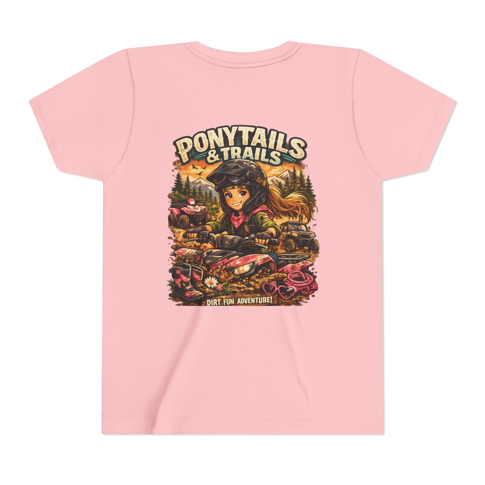 Ponytails & Trails Youth Tee — Cute Outdoor Adventure Graphic T-Shirt