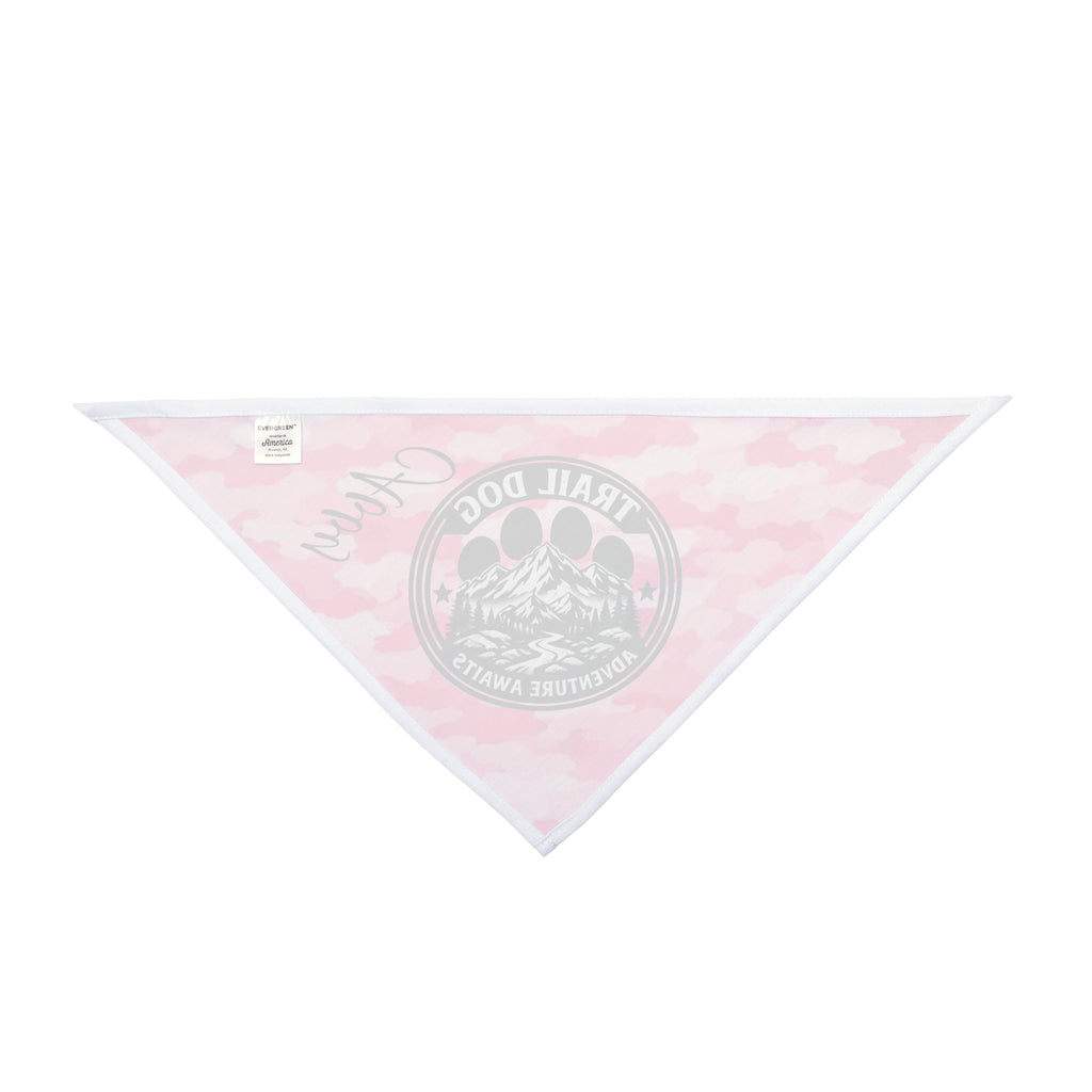 Trail Dog Pet Bandana — Pink Camo "Adventure Awaits" Personalized Dog Scarf