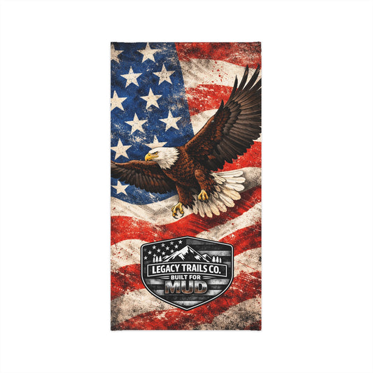 American Eagle Neck Gaiter — Patriotic Flag Face Mask with Legacy Trails Co. Logo