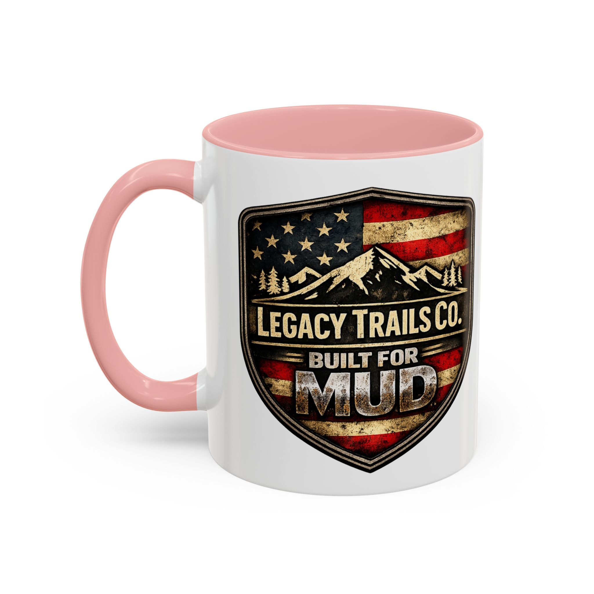 Built for Mud Coffee Mug — Legacy Trails Co. Vintage Off‑Road Flag Design