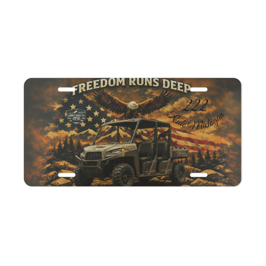 Vanity Plate: "Freedom Runs Deep" UTV License Plate with Bald Eagle & American Flag