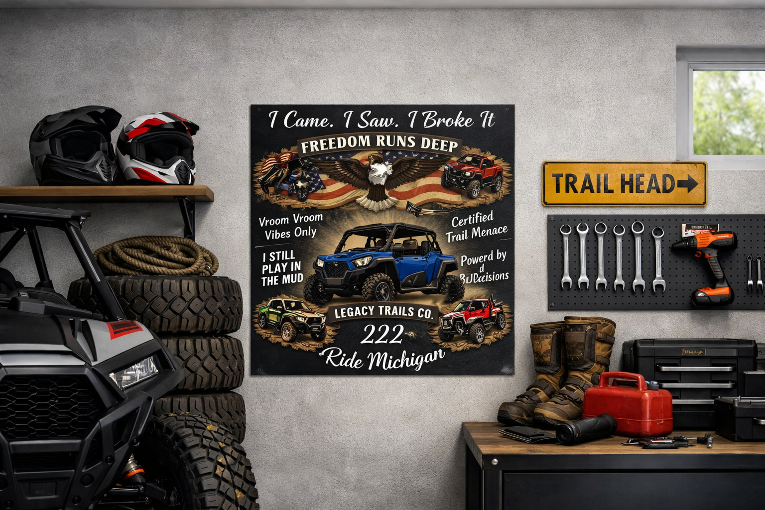 Off-Road UTV Poster — "Freedom Runs Deep" Ride Michigan Matte Horizontal Poster