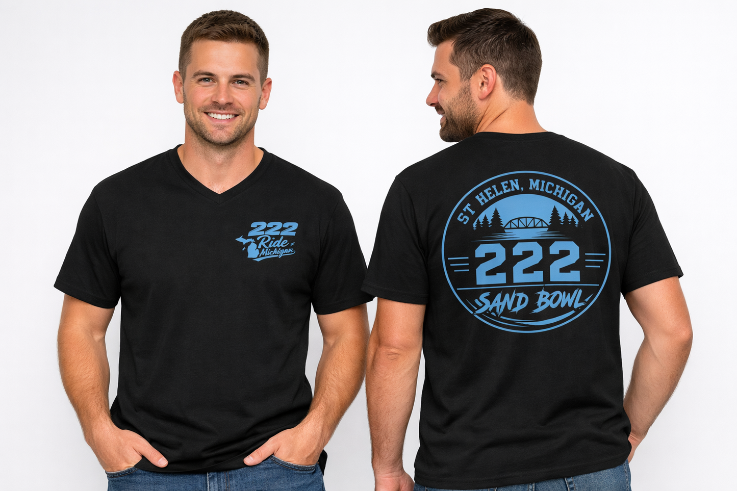 Ride Michigan T‑Shirt — 222 Ride Michigan Motorcycle State Outline Tee
