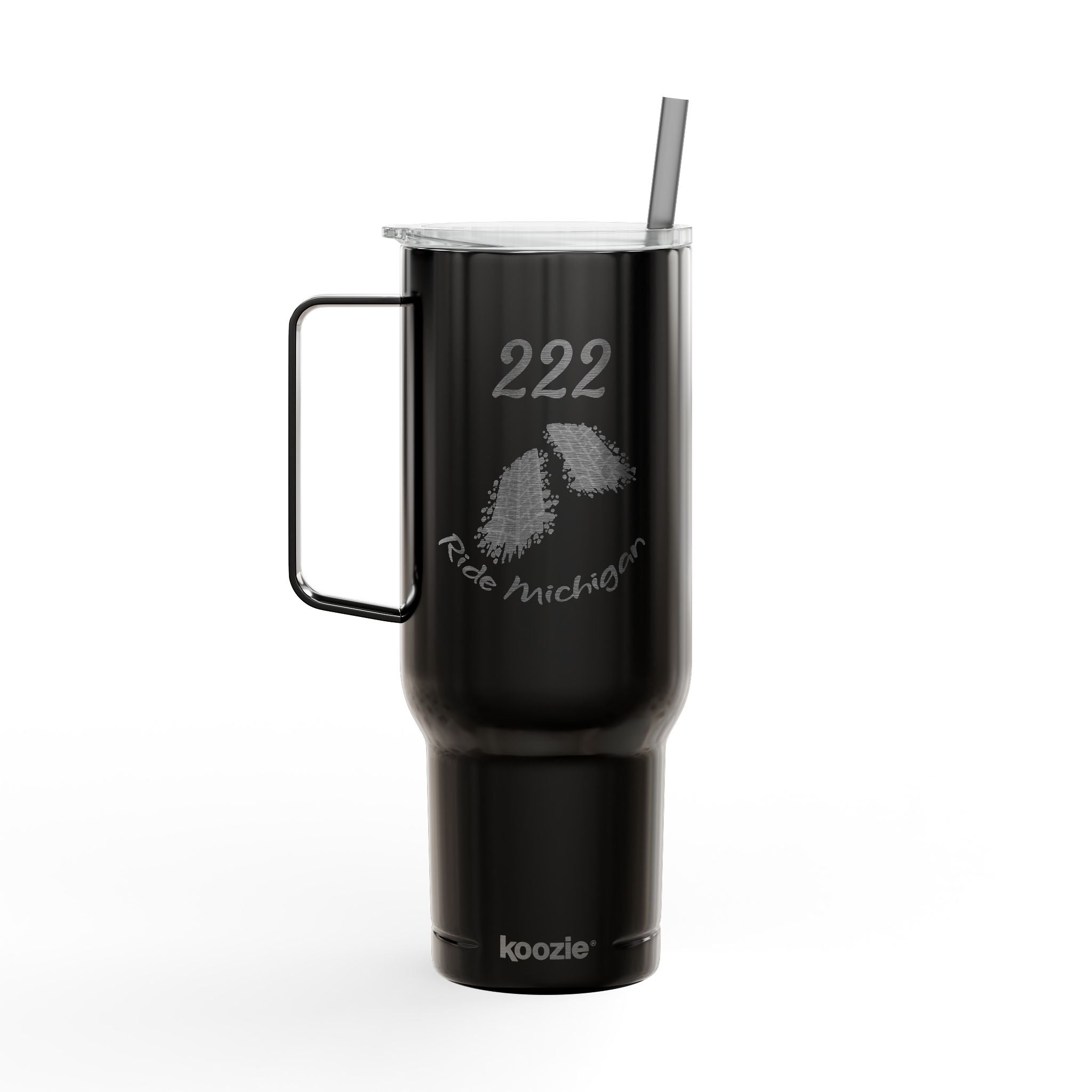 40oz Engraved Tumbler with Handle – Custom '222' Pinecone Design, Insulated Travel Cup with Lid