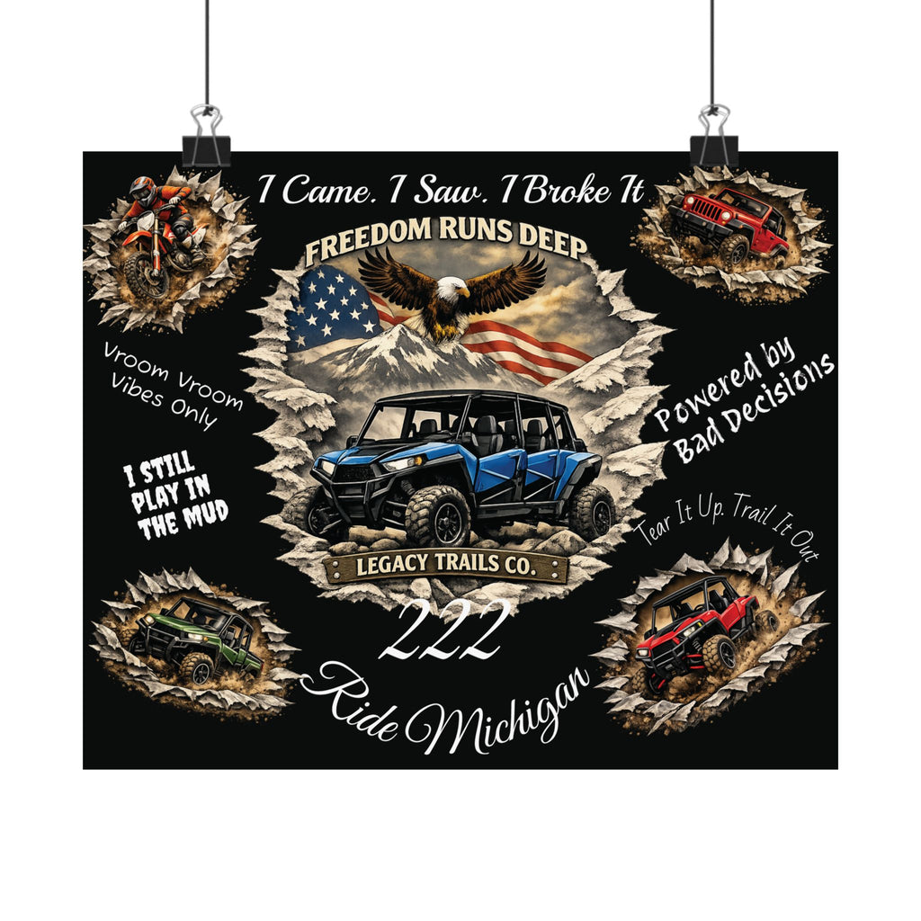 Off-Road UTV Poster — "Freedom Runs Deep" Ride Michigan Matte Horizontal Poster