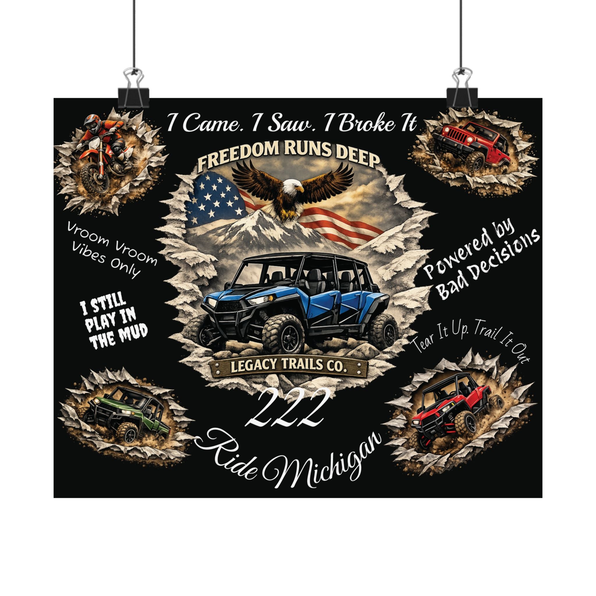 Off-Road UTV Poster — "Freedom Runs Deep" Ride Michigan Matte Horizontal Poster