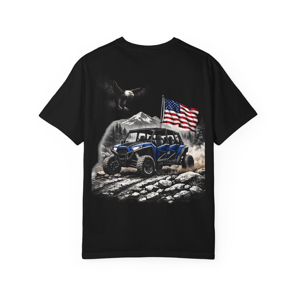 Off-Road UTV T-Shirt — Blue Ranger with American Flag & Eagle