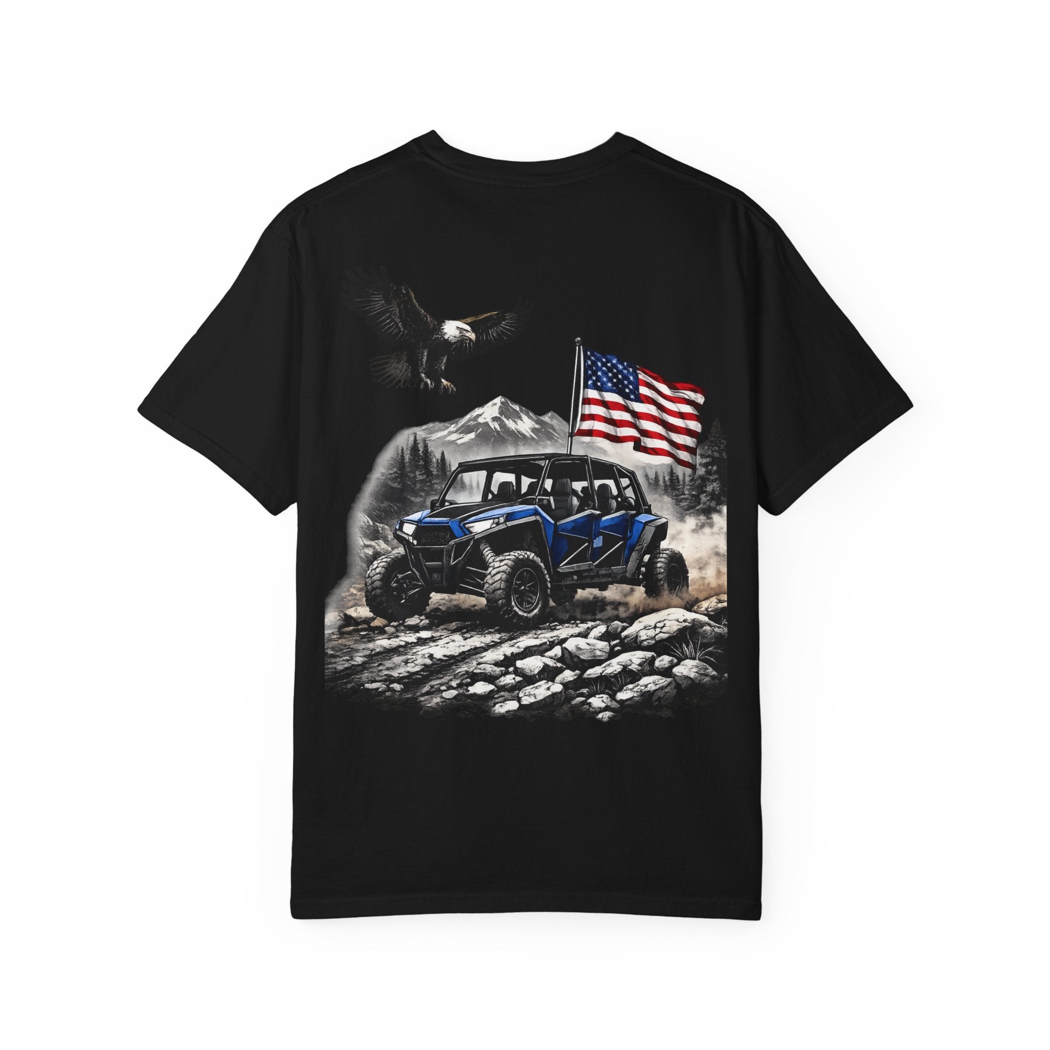 Off-Road UTV T-Shirt — Blue Ranger with American Flag & Eagle