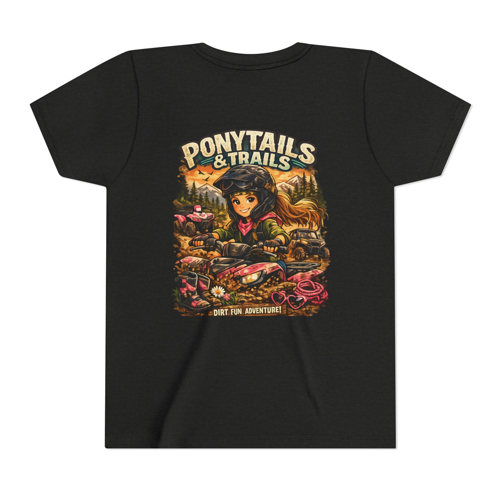Ponytails & Trails Youth Tee — Cute Outdoor Adventure Graphic T-Shirt