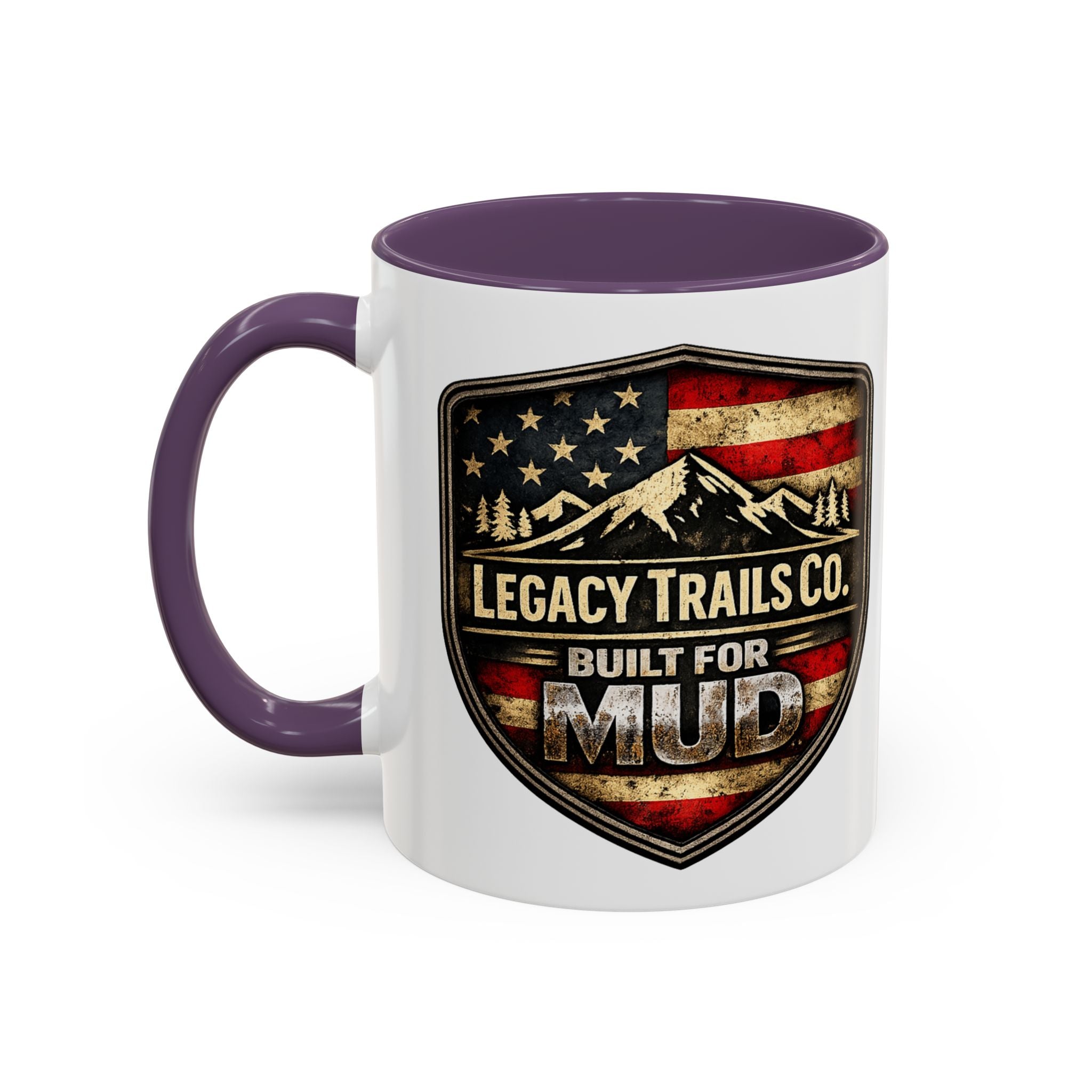 Built for Mud Coffee Mug — Legacy Trails Co. Vintage Off‑Road Flag Design