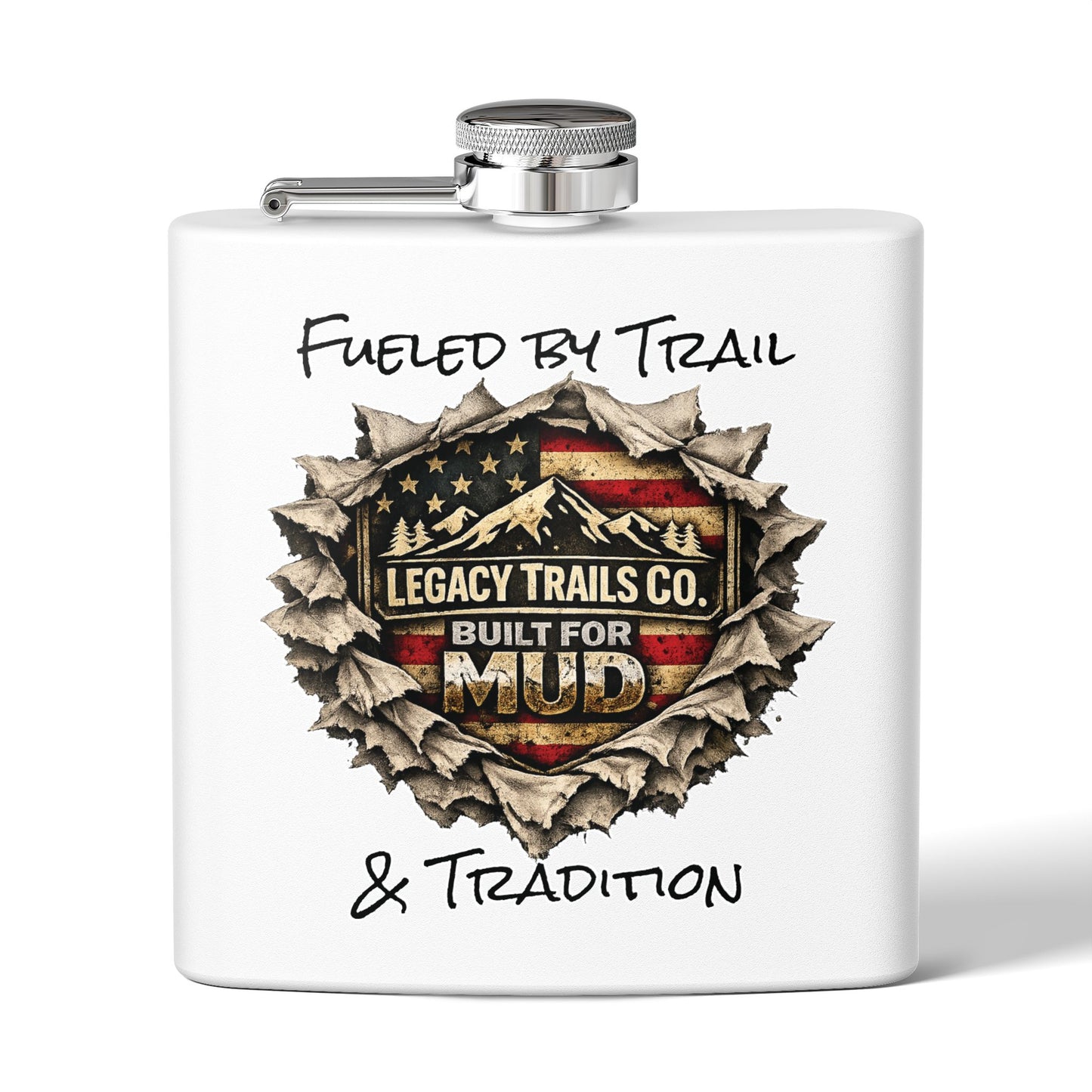 6oz Stainless Steel Flask — Off‑Road UTV American Flag "Where Trails Become Legends"