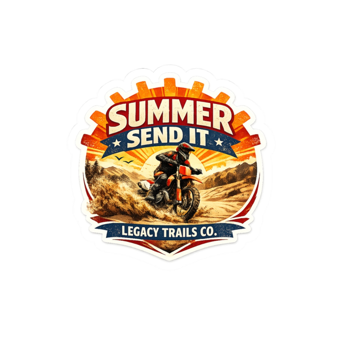 Summer Send It Dirt Bike Sticker — Off-Road Adventure Kiss-Cut Sticker
