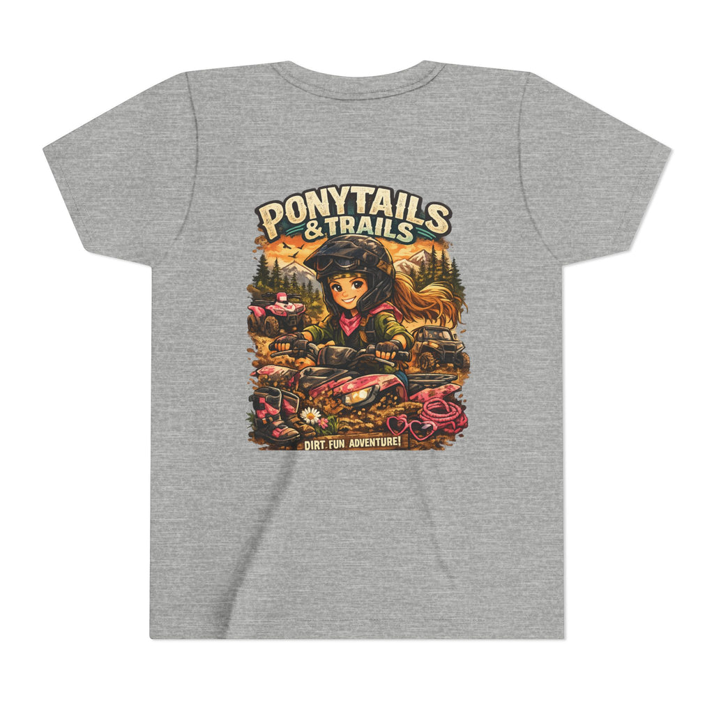 Ponytails & Trails Youth Tee — Cute Outdoor Adventure Graphic T-Shirt
