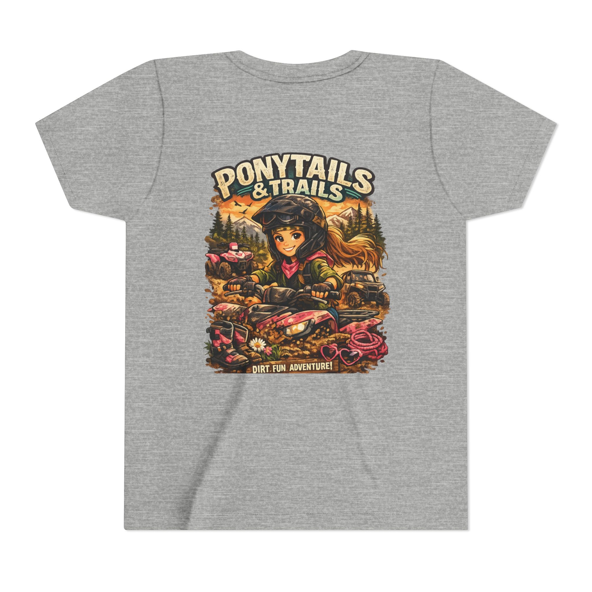 Ponytails & Trails Youth Tee — Cute Outdoor Adventure Graphic T-Shirt