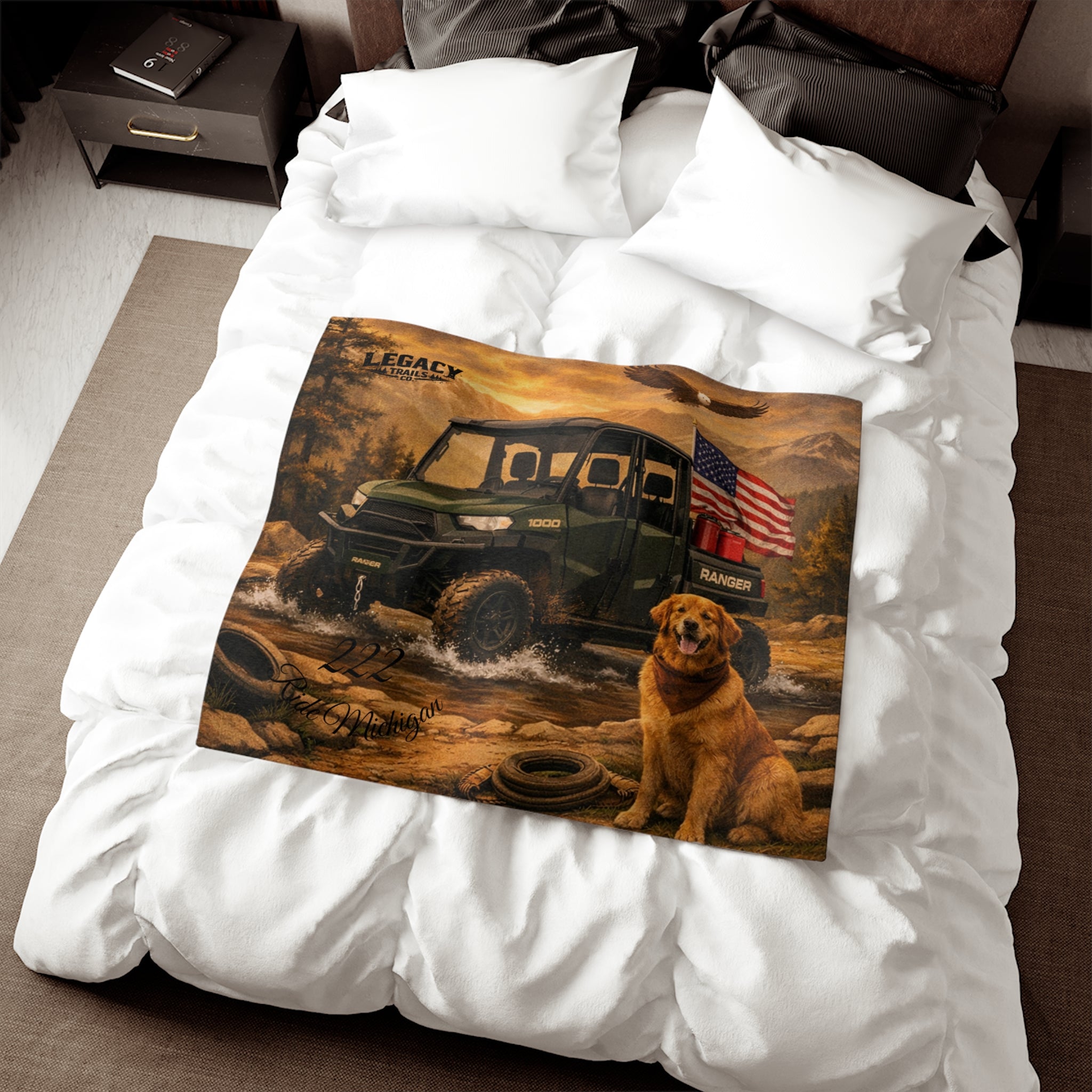 American Ranger UTV & Dog Fleece Blanket – Patriotic Outdoorsman Sweatshirt Blanket