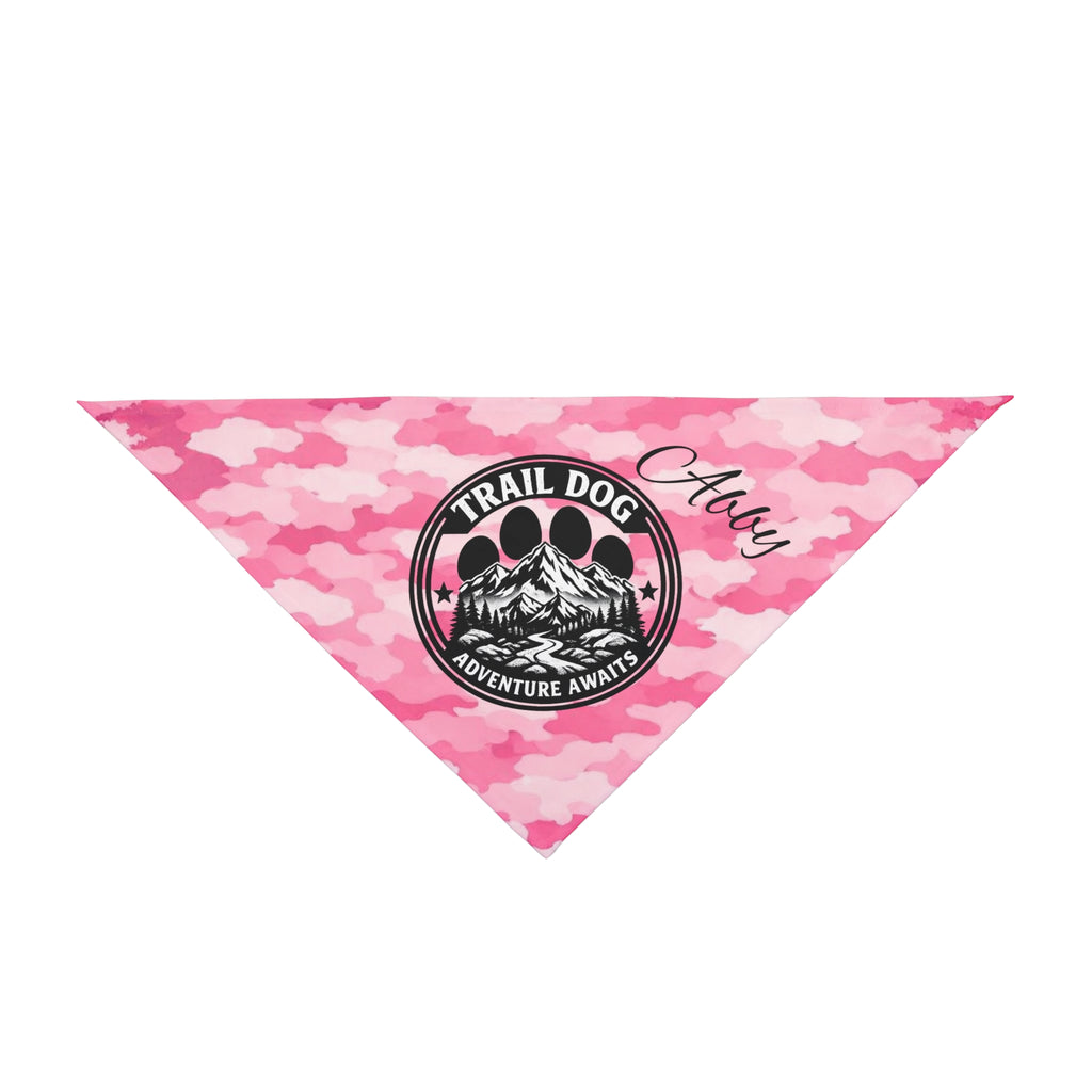 Trail Dog Pet Bandana — Pink Camo "Adventure Awaits" Personalized Dog Scarf