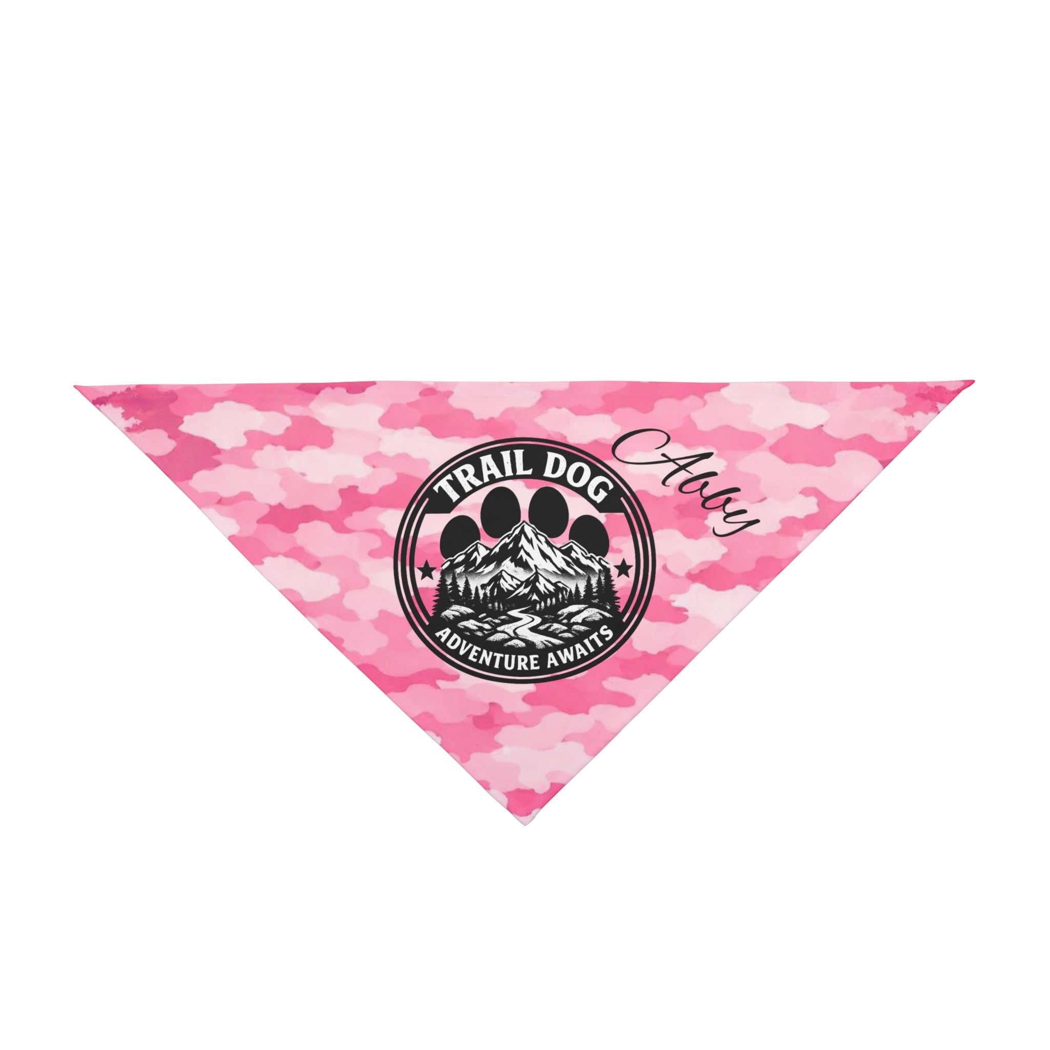 Trail Dog Pet Bandana — Pink Camo "Adventure Awaits" Personalized Dog Scarf