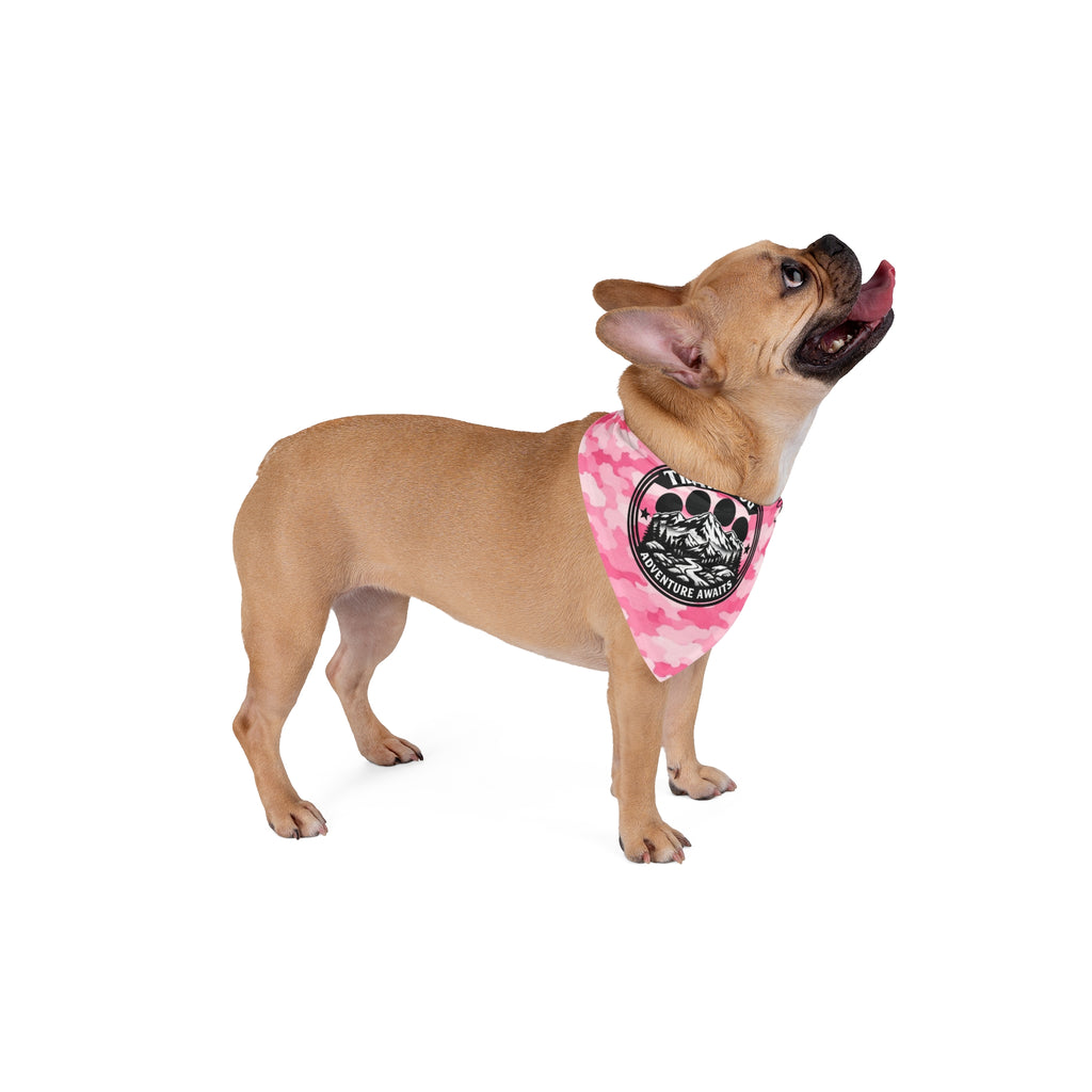 Trail Dog Pet Bandana — Pink Camo "Adventure Awaits" Personalized Dog Scarf