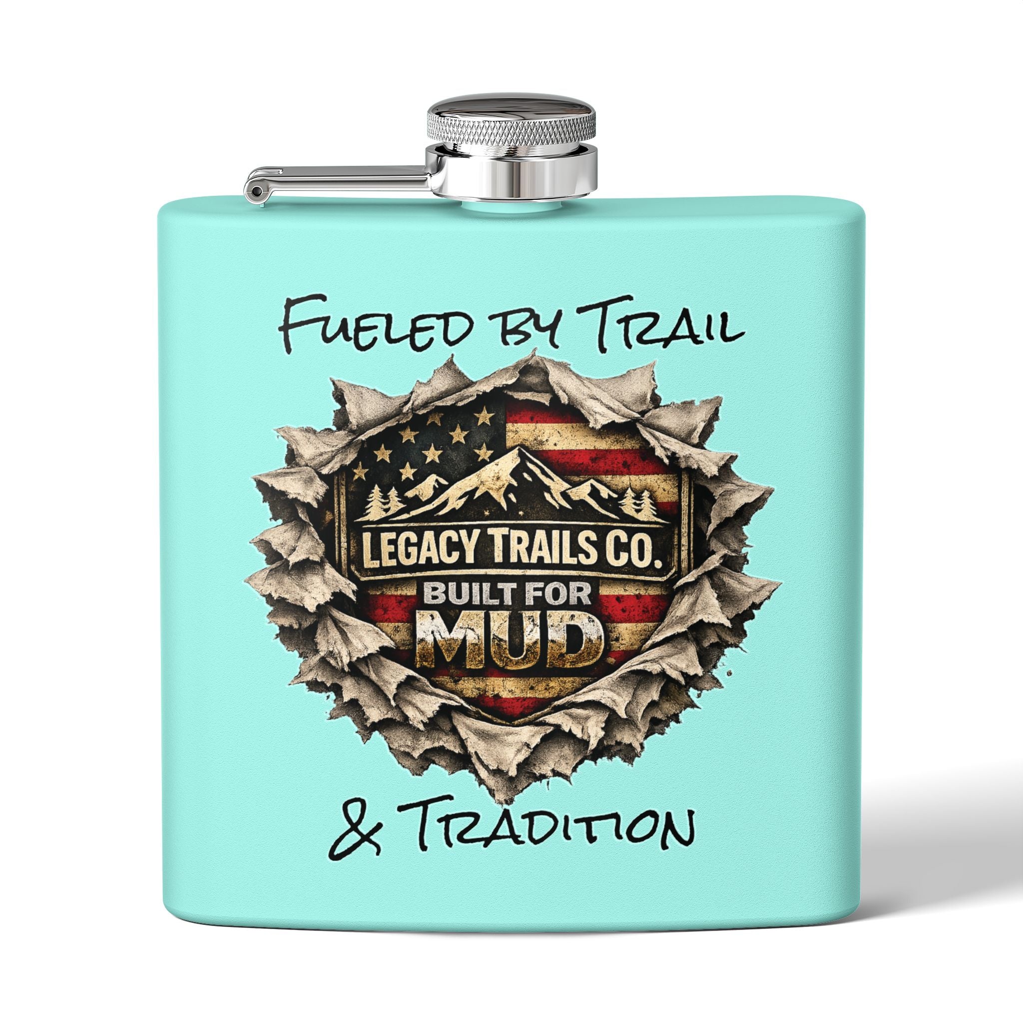 6oz Stainless Steel Flask — Off‑Road UTV American Flag "Where Trails Become Legends"