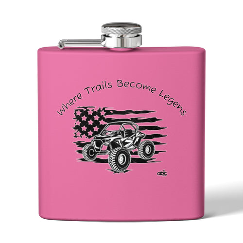 6oz Stainless Steel Flask — Off‑Road UTV American Flag "Where Trails Become Legends"