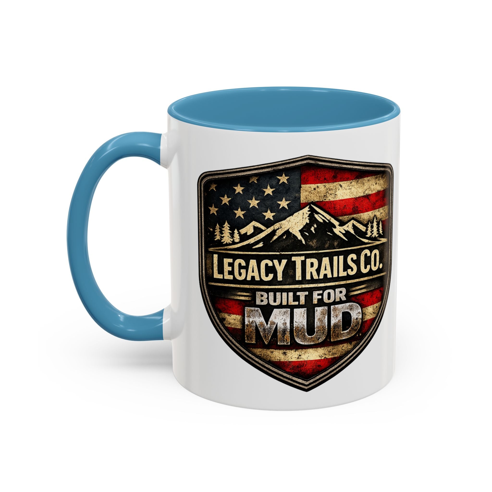 Built for Mud Coffee Mug — Legacy Trails Co. Vintage Off‑Road Flag Design