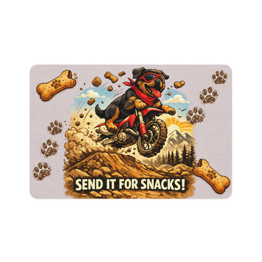 Pet Food Mat - 'Send It for Snacks!' Dog Motocross Feeding Mat (12x18)