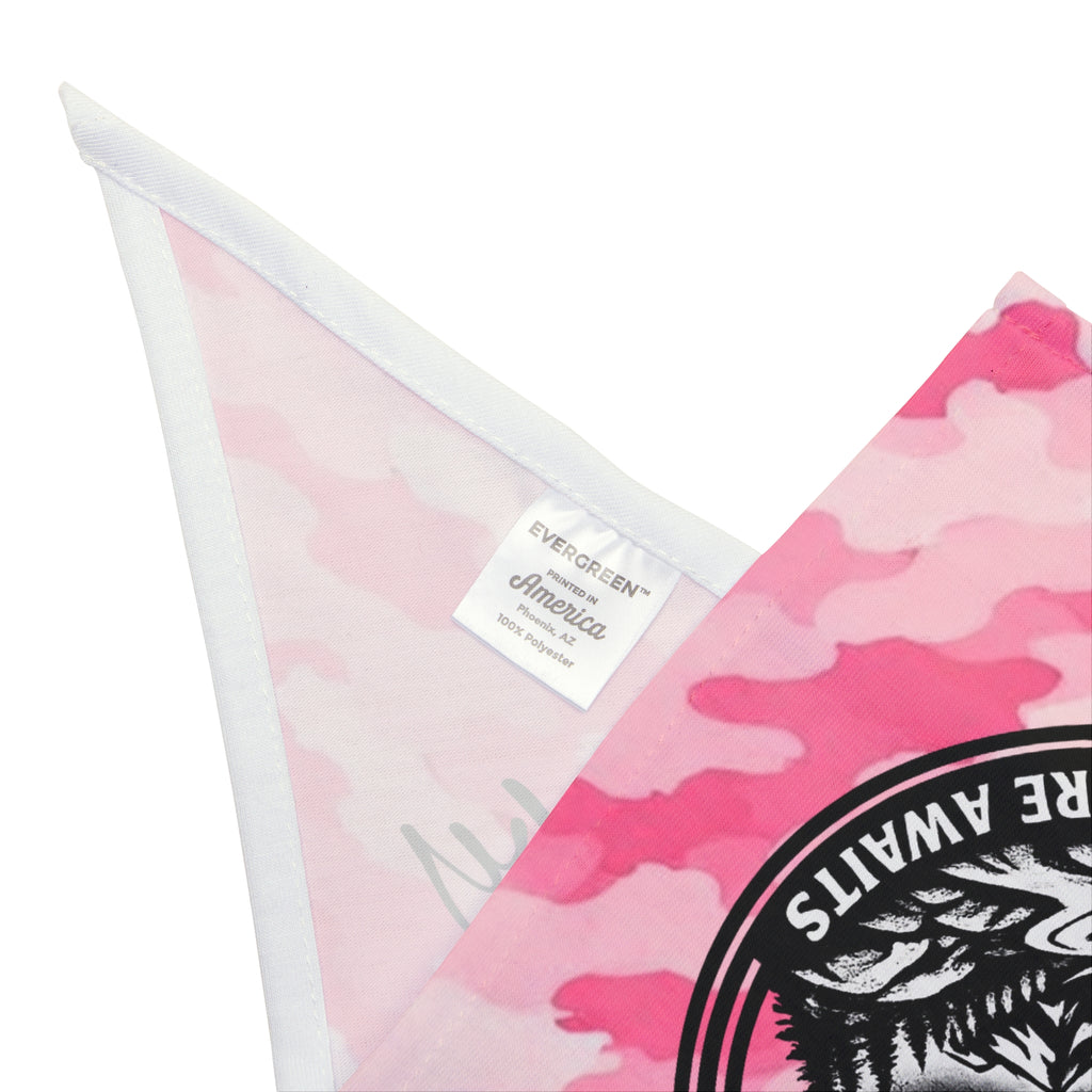 Trail Dog Pet Bandana — Pink Camo "Adventure Awaits" Personalized Dog Scarf