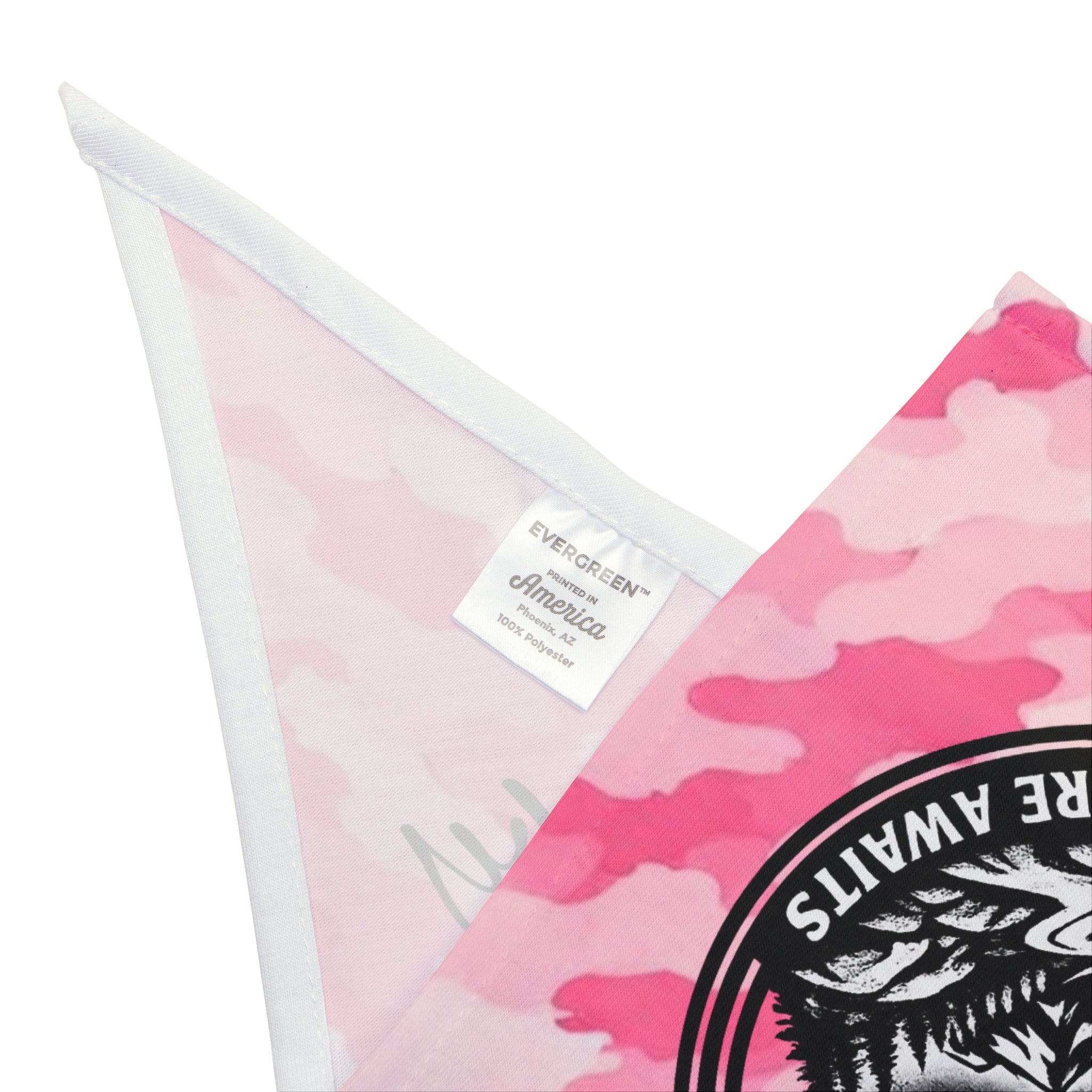 Trail Dog Pet Bandana — Pink Camo "Adventure Awaits" Personalized Dog Scarf