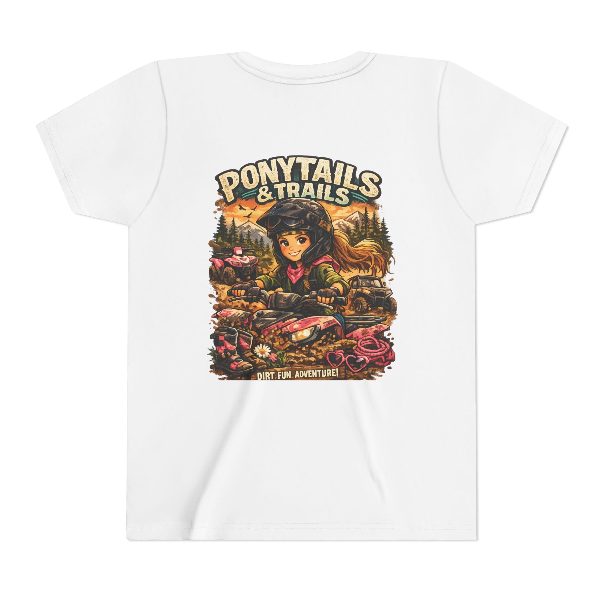 Ponytails & Trails Youth Tee — Cute Outdoor Adventure Graphic T-Shirt